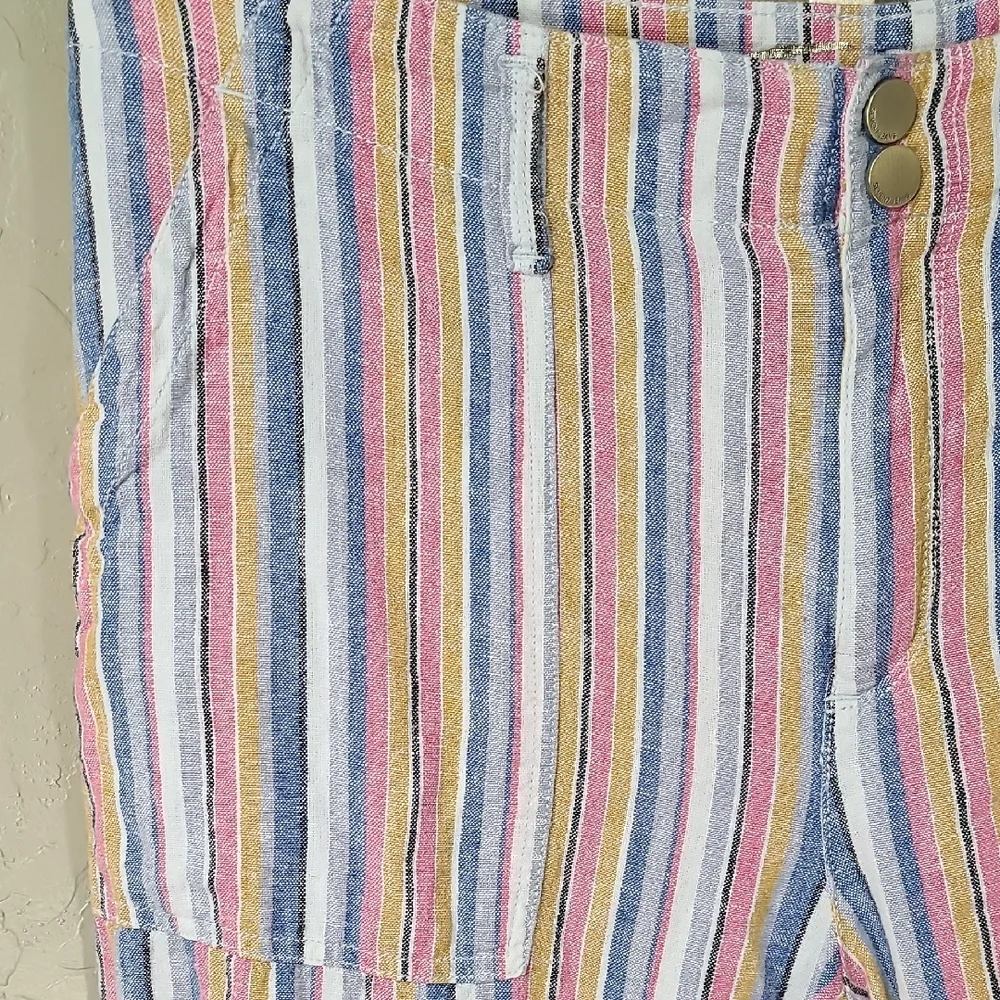Seven7 Multicolor Striped Wide Leg Palazzo Cropped Linen Blend Pants Size 10 - Picture 4 of 13